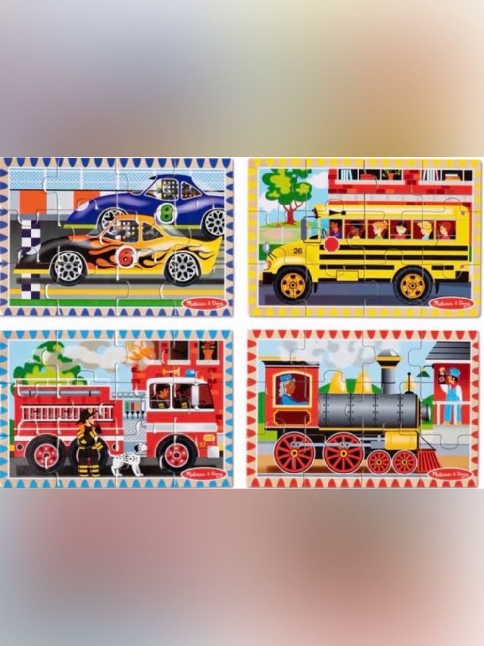Melissa & Doug Kids Vehicle Puzzle Set - Colorful Transport Scenes (Multi)